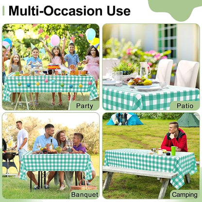 6 Packs Buffalo Disposable Table Cloth, 54 x 108 Inch Waterproof Plastic Tablecloth, Rectangle Teal and White Checkered Table Covers for Picnic, Birthday, Party, Back to School