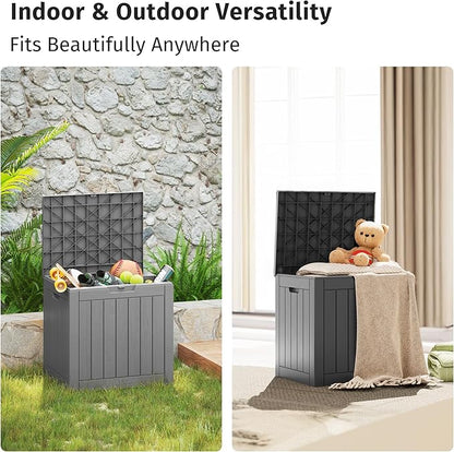EAST OAK Outdoor Storage Box, 31 Gallon Deck Box Indoor and Outdoor Use, Waterproof Resin Storage Bin for Package Delivery, Patio Cushions, Gardening Tools, Lockable, UV Resistant, Grey