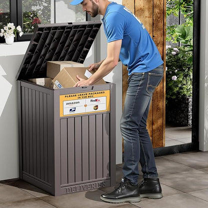 Package Delivery Box for Outside, Waterproof Outdoor Storage, Brown