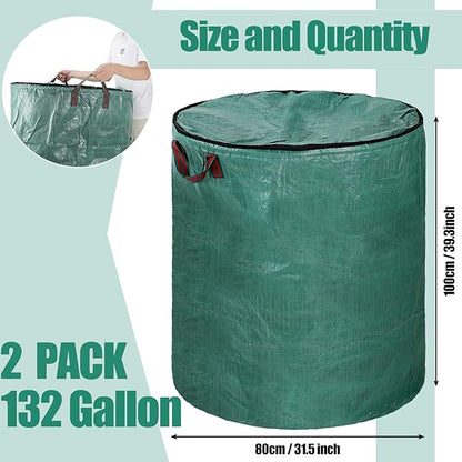 Kingdder 2 Pack 132 Gallon Reusable Yard Waste Bags with Lid and Handle Collapsible Extra Large Lawn Bag Holder Heavy Duty Leaf Bins Garden Container for Garbage Outdoor Clean Up Debris Leaves Grass