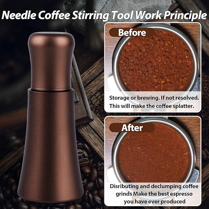 WDT tool, Espresso Distribution tools, 10 x 0.35mm 304 Stainless Steel Needles Installed with 10 Extra needles for Espresso Stirrer Replacement, Aluminum Alloy Handle with Stand (Matte Brown)