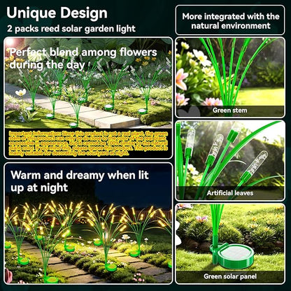 4 Packs Reeds Solar Garden Light, 30 Inch Garden Solar Light with 24 Bulbs, Intelligent Light Control System, IP65 Waterproof, Outdoor Solar Light for Decorating Yard, Pathway(Warm Color)
