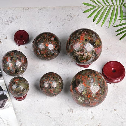 JIC Gem Brazilian Red Agate Crystal Sphere Gemstone Sphere Red Healing Crystal Ball with Display Stand Home Decor Meditation Grid Energy Balance (80-90mm)