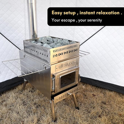 WILLOWYBE Portale Outdoor Sauna Set with Sauna Tent, Sauna Wood Stove, Cover Protection for Dry Sauna, Cooking for Family and Friends