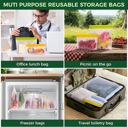 SPLF 6 Pack Stand-Up Reusable Gallon Freezer Bags Dishwasher Safe | Extra Thick 1 Gallon Leakproof Food Storage Bags, BPA and Silicone Free Freezer Bags for Meal Prep, Bread, Veggies, Travel