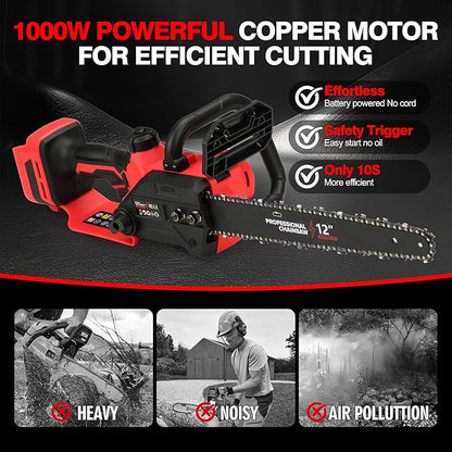 Brushless Electric Chainsaw 12" Cordless Tool Only for Milwaukee M18 18V Battery with Auto Oiler & Security Lock, for Tree Trimming and Branch Wood Cutting (Tool Only) (for Milwaukee 18v Battery)