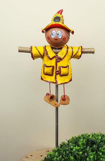Ceramic Garden Decor - Scarecrow Lawn stake, yellow - Outdoor statue - Perfect, unique gifts for gardeners woman, men, yard gifts - Handmade, Frostproof