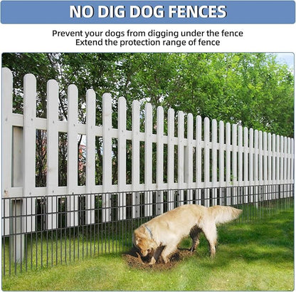 17in(H) x10ft(L) Garden Animal Barrier Fence, No Dig Decorative Fences, 1.5in Spike Spacing Rustproof Metal Garden Fence Border for Dogs Rabbits, Bottom Blocker for Outdoor Yard Patio