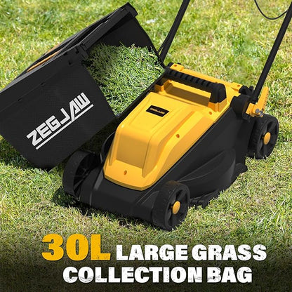 Electric Lawn Mower Corded, 13 Inch 11-Amp Lawn Mowers with 8 Gallon Collection Bag, 3-Position Cutting Height Adjustment for Lawn Care