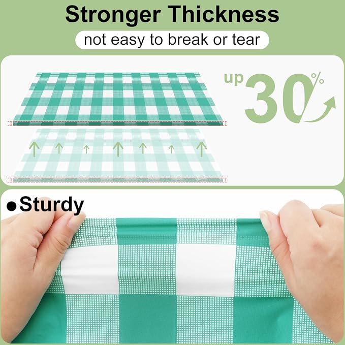 20 Packs Buffalo Disposable Table Cloth, 54 x 108 Inch Waterproof Plastic Tablecloth, Rectangle Teal and White Checkered Table Covers for Picnic, Birthday, Party, Back to School