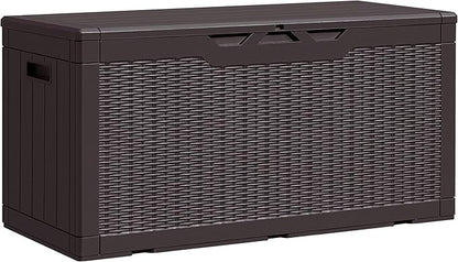 105 Gallon Deck Box Outdoor Indoor Waterproof Storage Box for Patio Furniture, Pool Accessories, Garden Tools, and Cushion Storage, Brown