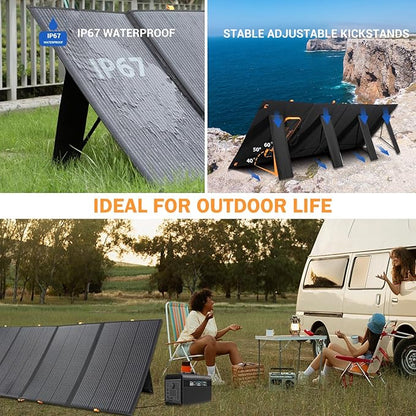 800W Portable Solar Panel,2pcs 400W,Foldable Solar Panel Power Backup,36V Output Solar Charger for Power Station Off Grid Outdoor Activities, RV, Marine,Camping, Solar Generator, IP67 Waterproof