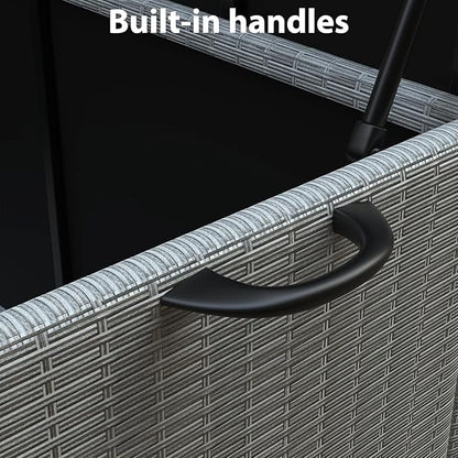 140 Gallon Outdoor Storage Deck Box, Large Rattan Storage Bin Wheel for Patio Cushions, Garden Tools and Pool Supplies, Waterproof, Grey