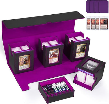 Marsguard Trading Card Deck Box with Commander Display，5 in 1 MTG Storage Holds 400+ Double-Sleeved Cards，4 Deck Boxes & Dice Tray Included，Fits MTG, TCG, PTCG & Sports Cards