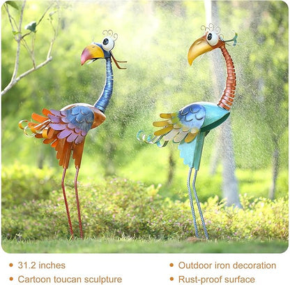 Tooarts Metal Garden Bird Statue Standing Animal Backyard Ornaments Outdoor Sculpture for Lawn Patio Art Decoration