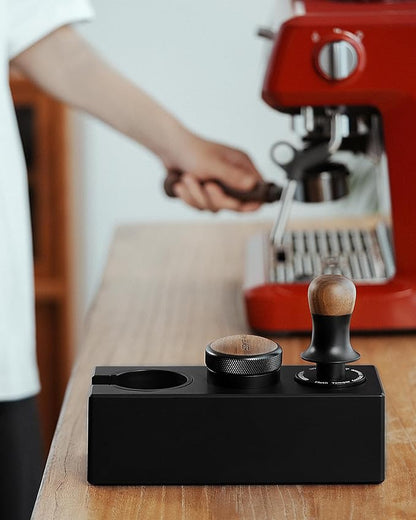 MHW-3BOMBER Espresso Tamping Station, 4 in 1 Tamper Station for Storage 51-58mm Portafilter, Distributor and Espresso Accessories,ABS Portafilter Holder,Black,CH6719