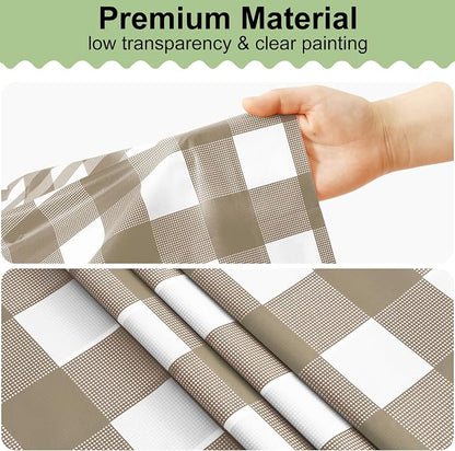20 Packs Buffalo Disposable Table Cloth, 54 x 108 Inch Waterproof Plastic Tablecloth, Rectangle Khaki and White Checkered Table Covers for Picnic, Birthday, Party, Back to School