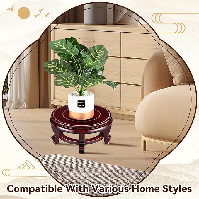 Yoiemivy 10 Inch Wooden Plant Stand Indoor Flower Pot Base Vase Display Shelf Chinese Fishbowl Planter Stands for Display Oriental Style Plant Pot Pedestal Stand