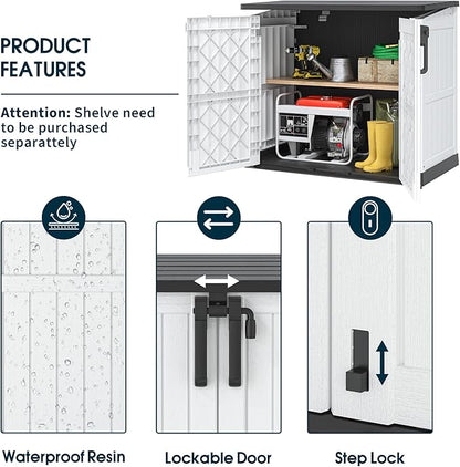 36 Cu Ft Resin Outdoor Storage Shed, Weatherproof Horizontal Outdoor Storage Cabinet with Dual Lock Door for Backyard, Patio, Garage, Garden(White)