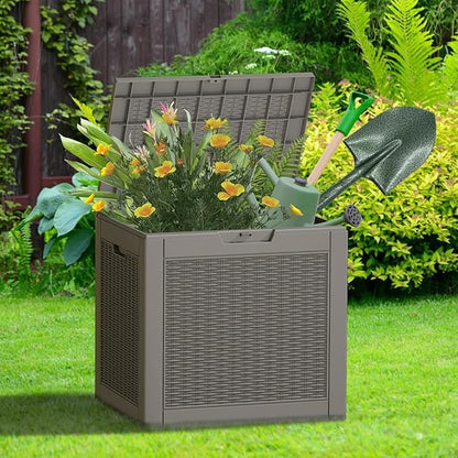 Outdoor Storage Box, 31 Gallon Deck Box, Large Resin Storage Cabinet for Gardening Tools, Patio Pillow, Lockable, Waterproof and UV Resistant