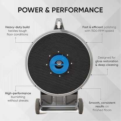 20" High-Speed Commercial Floor Burnisher, 1.5 HP, 1500 RPM, 40ft Cord, Rubber Bumper Guard, with Red, White & Black Pads for Cleaning, Polishing & Stripping