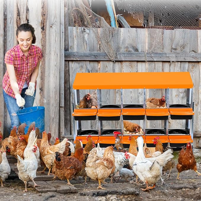 Chicken Nesting Boxes,Roll Away Eggs Laying Boxes,Large Bedding for Hens Birds Duck Coop Poultry Habitat Supplies,6/8/10 Compartments,Legs/No Leg,Cleanable Pull Out Hen Roosting Boxes