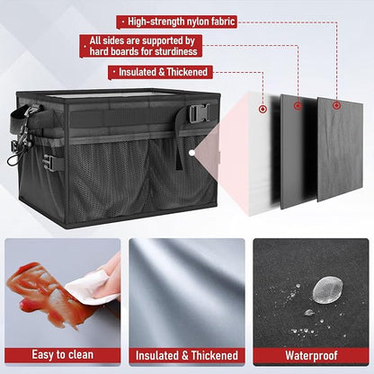 Grill Caddy, Foldable BBQ Caddy with Paper Towel Holder, Black | 11 Compartments, Easy-Clean Aluminum Interior, 1680D Oxford Fabric, Water-Resistant, Shoulder Strap Included, Tailgating