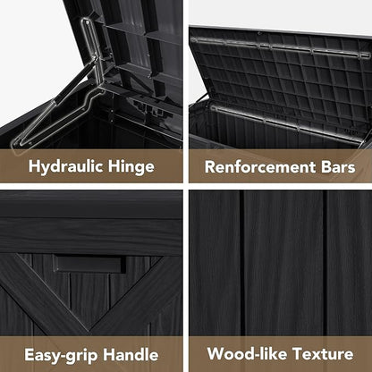 Devoko 120 Gallon Deck Box Resin Outdoor Storage Box Waterproof for Patio, Large Outdoor Storage Bench Lockable for Outside (Black)