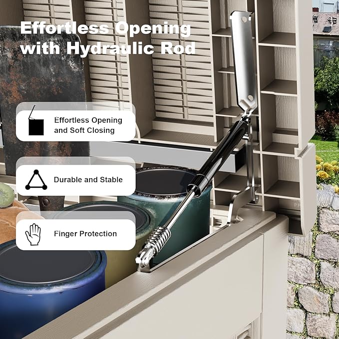 320 Gallon Waterproof Outdoor Storage Box, UV Resistant Resin Deck Box with Hydraulic Rod for Reinforced Stability, Perfect for Patio, Garden, and Pool, Grey