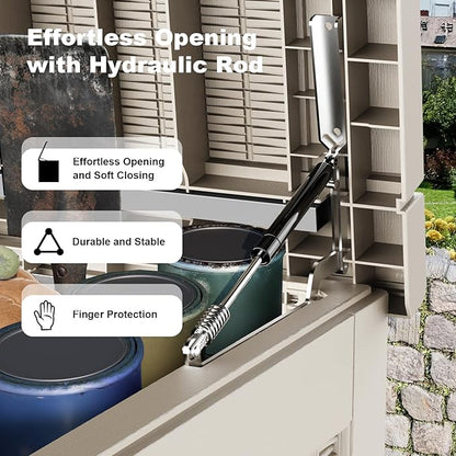 320 Gallon Waterproof Outdoor Storage Box, UV Resistant Resin Deck Box with Hydraulic Rod for Reinforced Stability, Perfect for Patio, Garden, and Pool, Grey