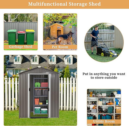 Vongrasig 5 x 3 FT Outdoor Storage Shed, Metal Shed Small Garden Tool Storage Shed with Window and Lockable Door for Outside Backyard Patio Lawn (Grey)
