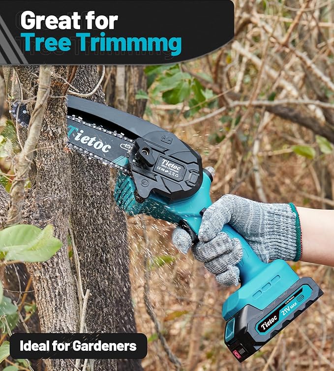 Tietoc Mini Chainsaw Cordless 6-inch, Lightweight Handheld Electric Saw, Battery Powered Pruning Chain Saw Kit for Household and Garden, Gifts for Men, Dad, Husband, Gardener and DIYer
