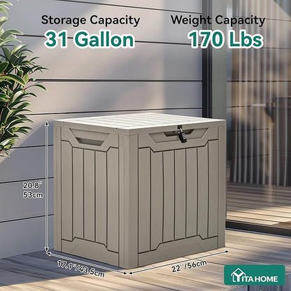YITAHOME 31 Gallon Resin Deck Box Outdoor Storage Box and Waterproof Package Delivery Box with Lockable Lid forPatio Furniture, Garden Tools, Pool Supplies, Taupe