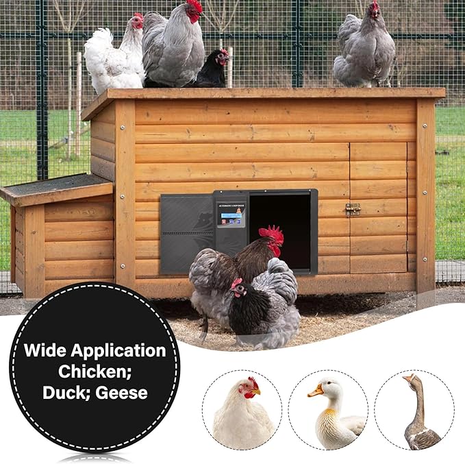 Programmable Chicken Automatic Door with Timer and LCD Display Double Power Supply(USB Charging/Battery Holder) Chicken Coop Door Anti-Pinch Protection for Poultry Black