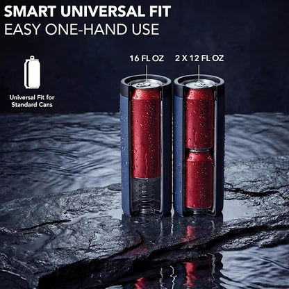 Stack'Em Patented Double Can Cooler Insulator - Holds Two 12 oz Cans - Stainless Steel Stackable Thermocooler - Reusable Drink Holder for Beer, Seltzer, Soda, Energy Drinks (Stainless Steel)