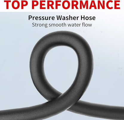 Pressure Washer Hose 100FT 1/4" for Cold & Hot Water (Up to 140℉) 4200 PSI Kink Resistant Industrial Grade Steel Wire Braided QC Ends with 3/8" Adapters for Professional and Home
