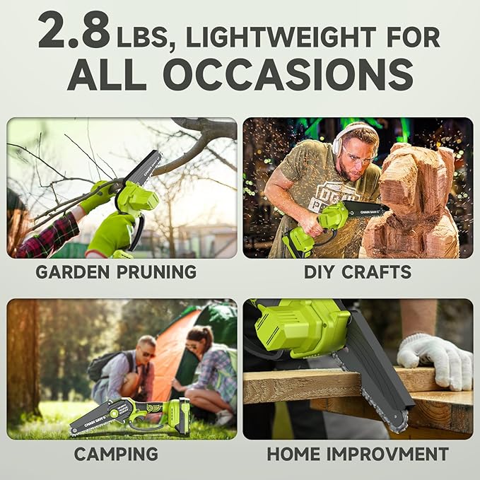 Mini Chainsaw Cordless, 6 Inch Electric Chain Saw Small Chainsaw Battery Powered, Yard Tools Garden Gifts for Men Dad Husband, Hand Saw for Branches Wood Cutting Pruning (Green)