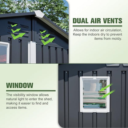 6x4 FT Outdoor Storage Shed,Metal Shed with Window,Garden Shed W/Dual Air Vents & Lockable Sliding Door,All Weather Waterproof Tool House W/Sloped Roof,for Patio,Yard,Lawn,Black