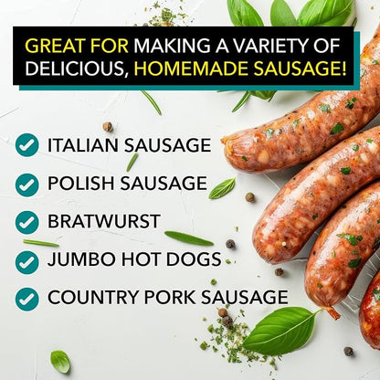 The Sausage Maker® Natural Hog Sausage Casings 32-38mm, Edible Casing For Sausage Making, Stuff Over 25 Lbs Meat, Breakfast, Italian, Polish, Bratwurst, Hot Dog, Pork Links, 1.2-1.5" Dia, Home Pack-1