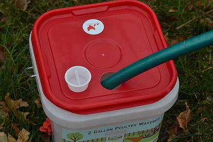 RentACoop 2 Gallon Chicken Waterer, BPA-Free Plastic Bucket Waterer Set with 4 Horizontal Nipples, Large Capacity Poultry Waterer - Center Placement