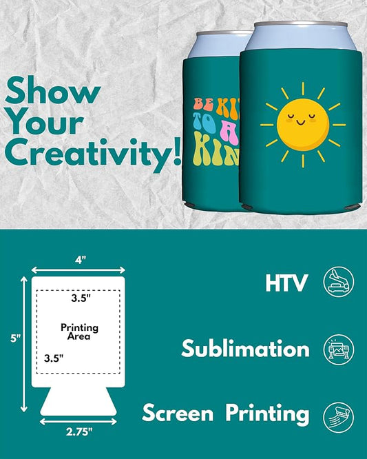PartyPrints 1000 Pack Teal Blank Can Cooler Sleeves, Customizable Bulk Can Coolers, Extra-Thick Collapsible Drink Insulator Sleeve, Beer Can Coolers for Party Beverages