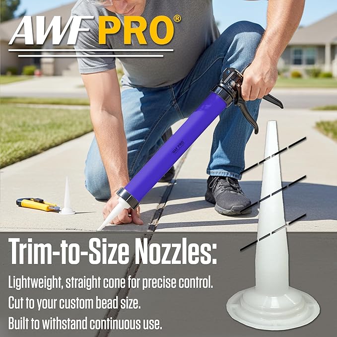 AWF PRO Sausage Caulking Gun 20 oz, 12:1 Thrust Ratio | 20 oz Foil Pack and 10 oz Cartridge Convertible, Aluminum Barrel, Includes 3 Tips