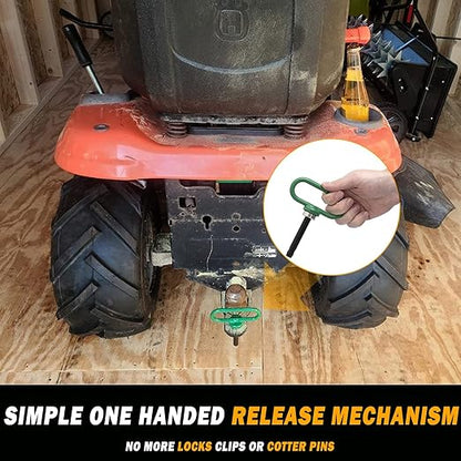 2 Packs Magnetic Hitch Pin, Lawn Mower Trailer Hitch Pins 1/2 Inch with Handle and Clip, Trailer Gate Pin for Mowers, Tractor Truck, Towing Cargo, ATV - Simple One Handed Hook On & Off（Green