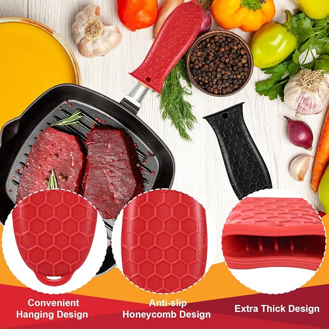 10Pcs Cast Iron Handle Cover, Silicone Pot Holders | Non-Slip Heat Resistant Cast Iron Skillet Covers Potholder for Frying Pans and Griddles Kitchen Supplies under 400℉