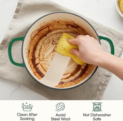 3 Quart Enameled Cast Iron Braiser, Non Stick Enameled Cast Iron Skillet with Lid, Dutch Oven Skillet with lid up to 500°F for Oven, Stove, Grill, Shallow Dutch Oven for Cook, Bake (Green)