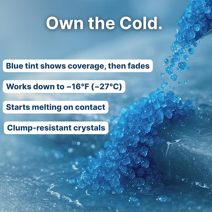Thawtful Blue Ice & Snow Melt – Snow Melt, Rock Salt, Driveway & Sidewalk Salt for Ice, Blue Granular Rock Salt, Melts to −16°F (−27°C) – Resealable Zip Bag (4 QUARTS - 8.5 lb.)