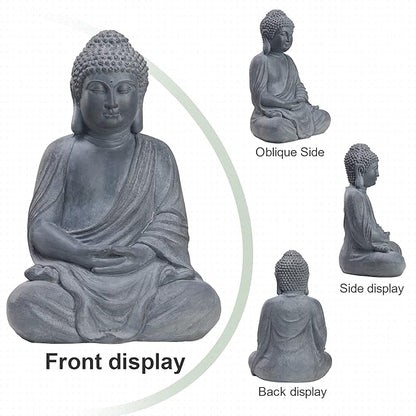TOETOL Outdoor Buddha Large Statue Meditative Asian Zen Indoor 20” High Medium Yard Decor Magnesium Oxide Stone for Yard Garden Patio Deck Home, Dark Grey