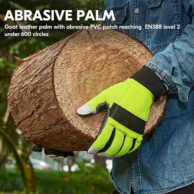 Vgo... 1Pair Chainsaw Gloves, 12-Layer Chainsaw Protection on Left Hand Back,Goat leather Work Gloves, Mechanic Gloves
