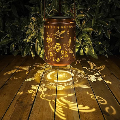 2 Pack Solar Lanterns Outdoor Waterproof Garden Decor Birthday Gifts for Women Mon Grandma Metal Hanging Solar Lights Decoration for Outside LED Lanterns for Yard Patio（Hummingbirds）