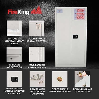 FireKing Platinum Flammable Safety Cabinet, Lab Chemicals Flammable Storage Cabinet, 60 Gallon Steel Safety Cabinets with Manual Door for Commercial, Industrial & Home Use, 34" x 34" x 65"